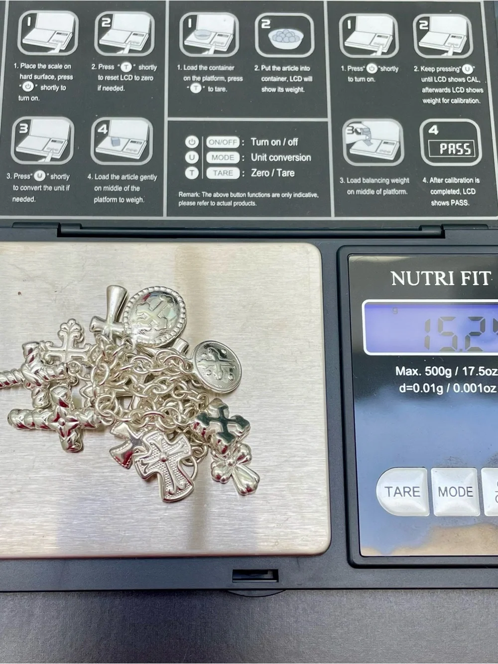 VTG Jacmel Mauritius Sterling Silver Christian Cross Charm Bracelet 925 6.5” GCM
